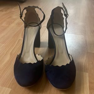 Chloe "Lauren" Suede Navy Blue D' Orsay Block Heel